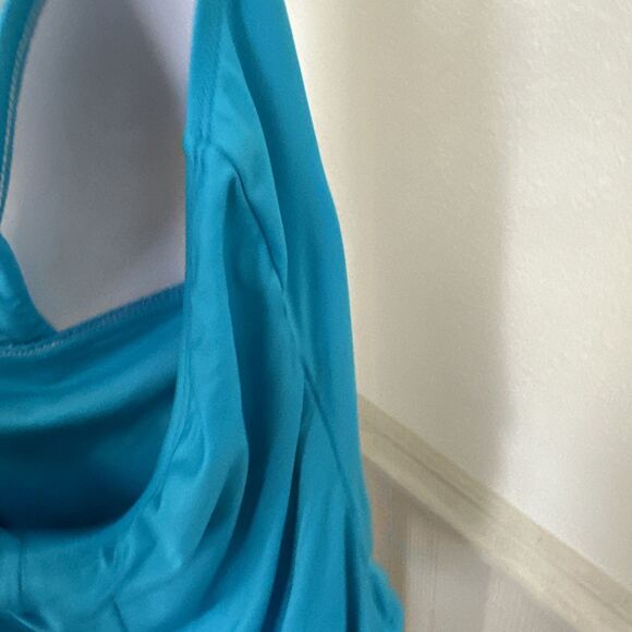 Liz Claiborne One Piece Swimsuit Womens Size 10 Aqua Blue Halter Strap Ruched - Picture 9 of 11